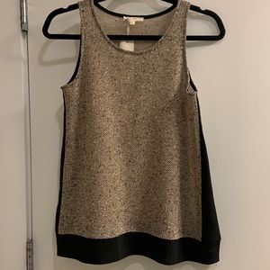 Mystree Gold shimmer tank top with black sides. Size Small